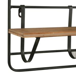 mode Comptoir De Famille Etagere Murale Avec Panier Reserve Noir 48x33x11cm En Fer Noir Et Sapin 13