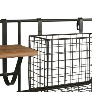 mode Comptoir De Famille Etagere Murale Avec Panier Reserve Noir 48x33x11cm En Fer Noir Et Sapin 15