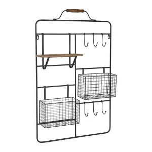 soldes Comptoir De Famille Etagere Murale Avec 2 Panier Reserve 51x80x11cm En Fer Noir Et Sapin 8