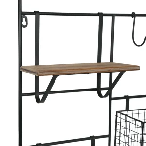 soldes Comptoir De Famille Etagere Murale Avec 2 Panier Reserve 51x80x11cm En Fer Noir Et Sapin 10