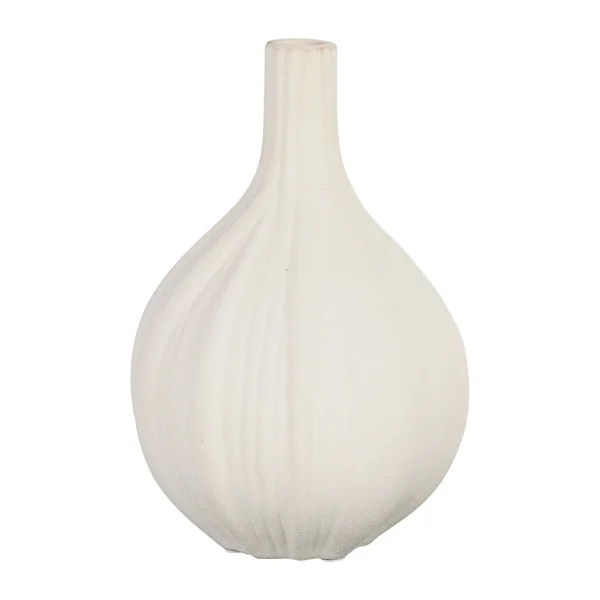 Côté Table Vase Rond Bouteille Blanc Cassé En Faience – Plisse soldes pas cher 1