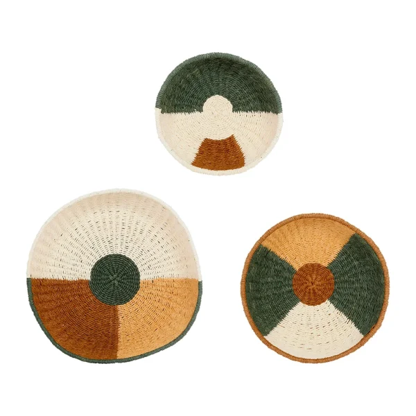 garantie de qualité SEMA DESIGN Deco Murale Ronde Panier X3 Vert, Brun Et Corail En Corde – Sweet Leaves 1